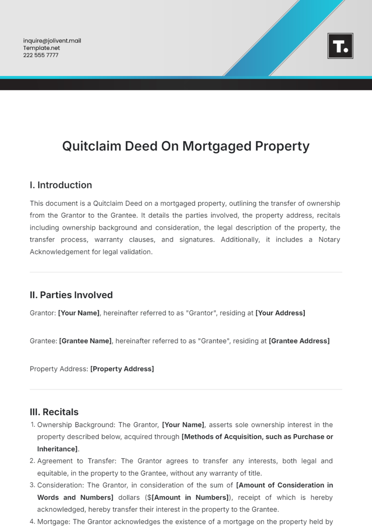 Quitclaim Deed On Mortgaged Property Template - Edit Online & Download