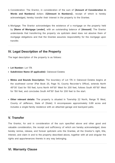 Free Quitclaim Deed On Mortgaged Property Template to Edit Online