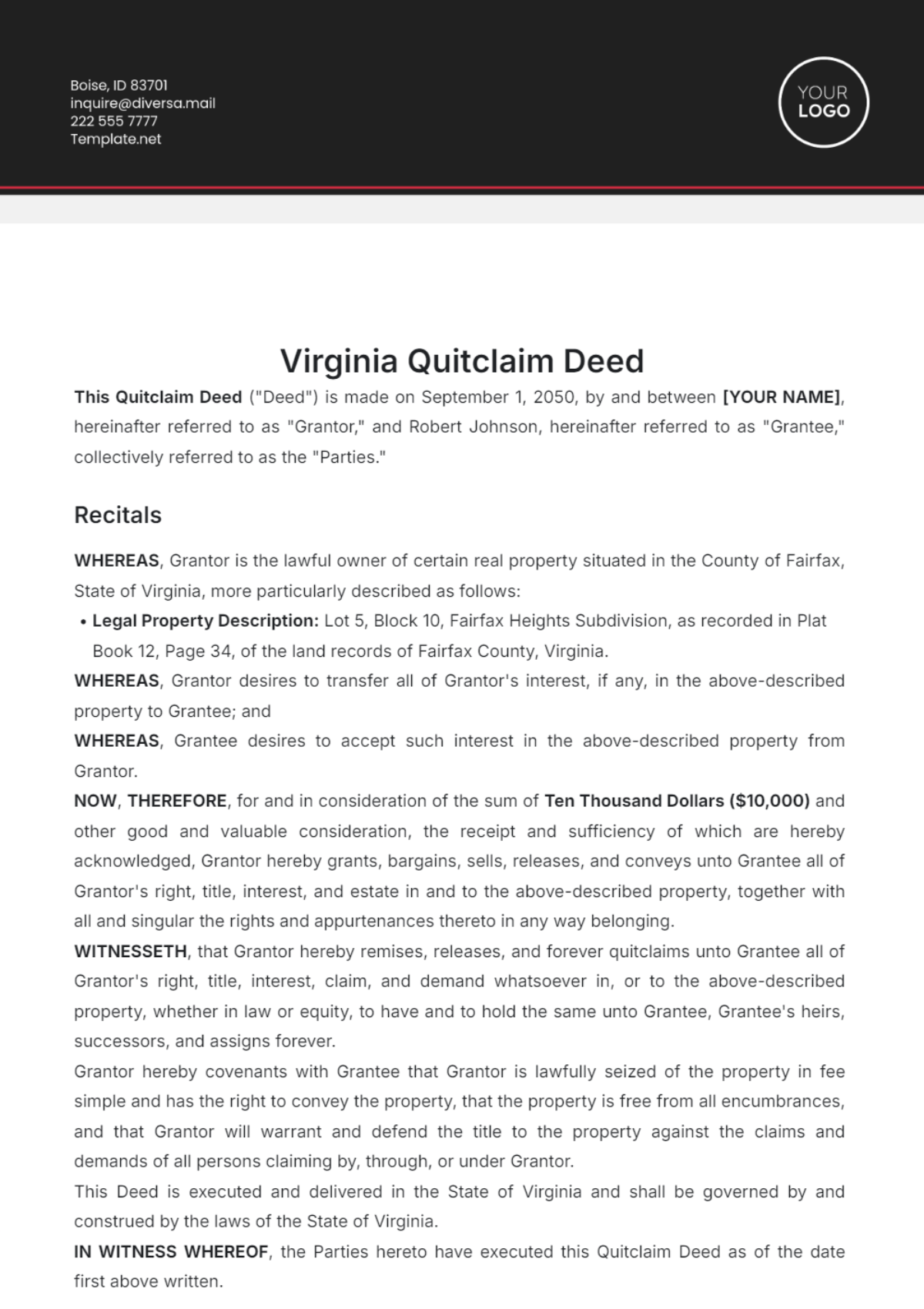 Free Virginia Quitclaim Deed Template to Edit Online