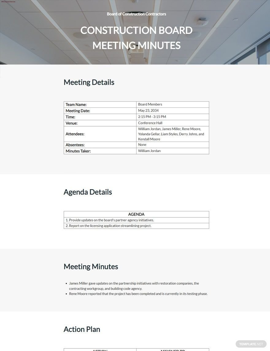 Construction Board Meeting Minutes Template