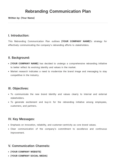 Free Rebranding Communication Plan Template to Edit Online