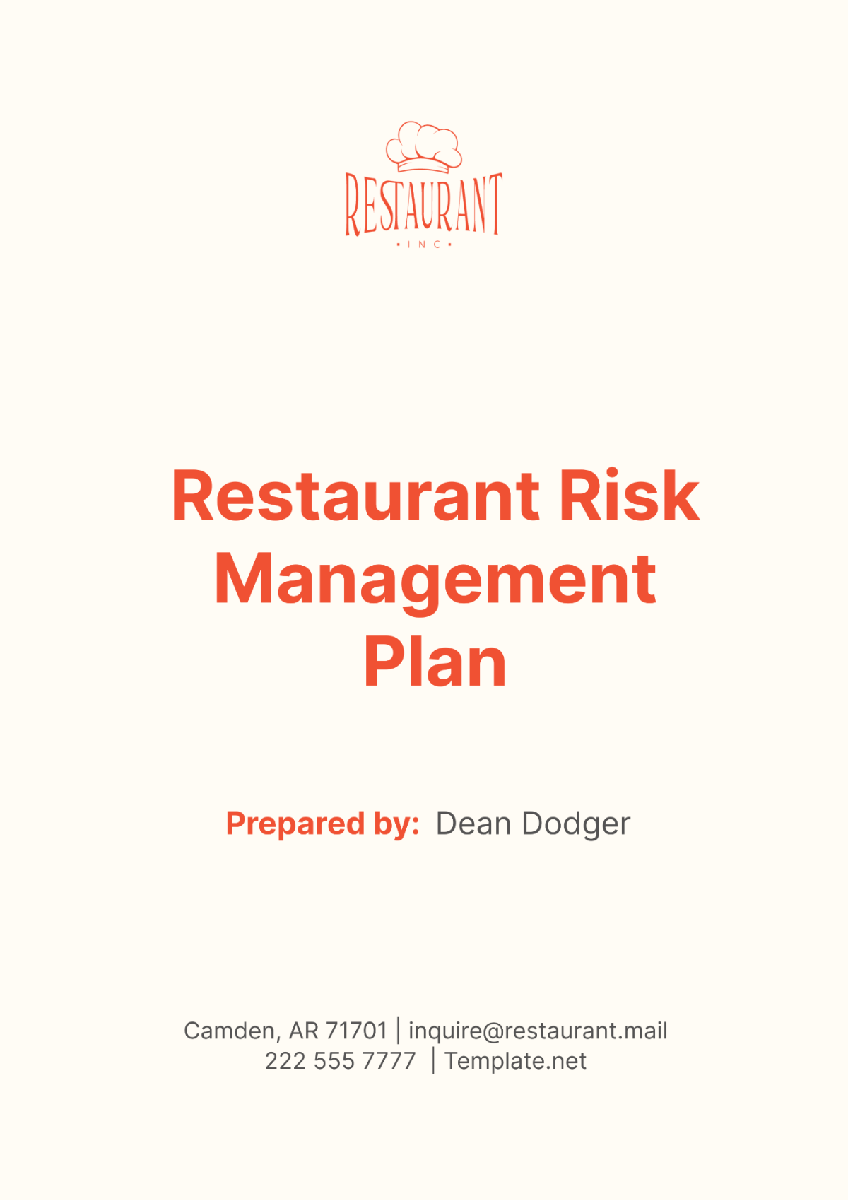 Free Restaurant Risk Management Plan Template