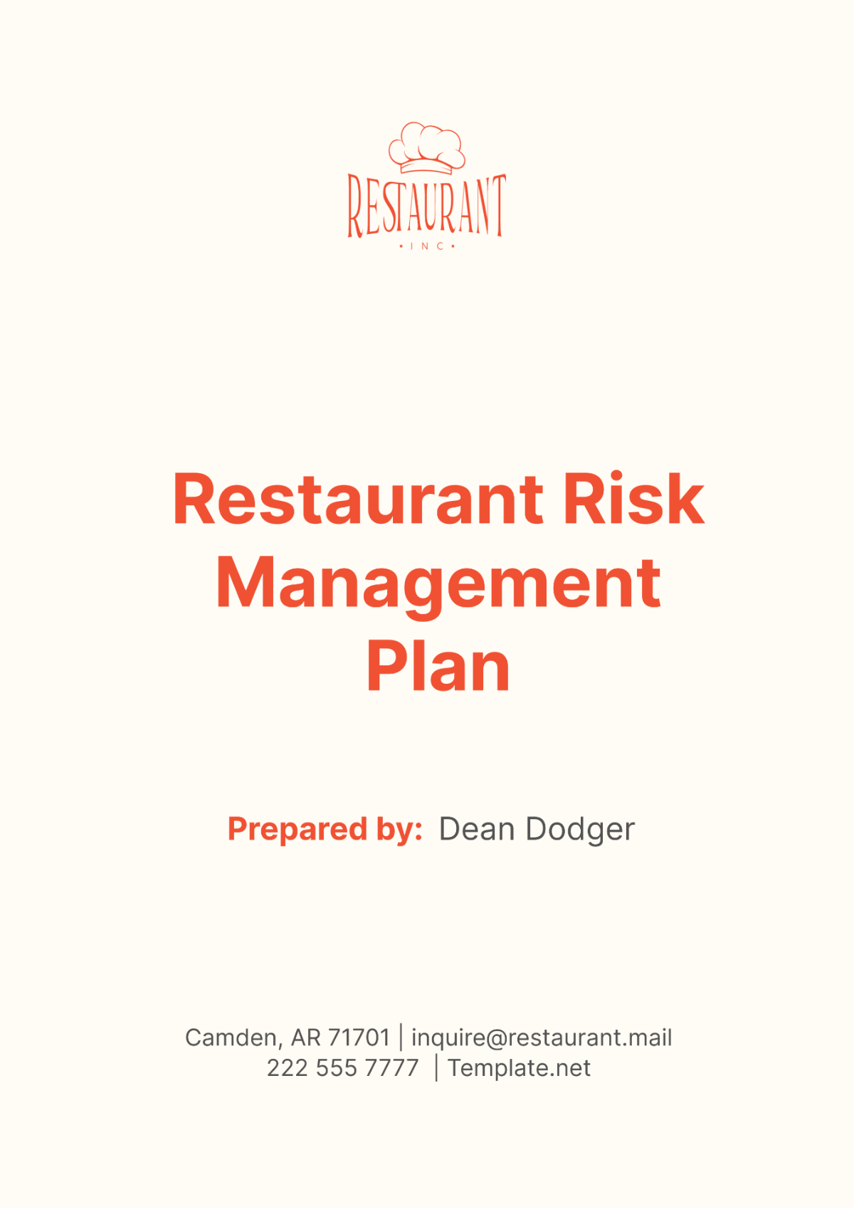 Restaurant Risk Management Plan Template - Edit Online & Download