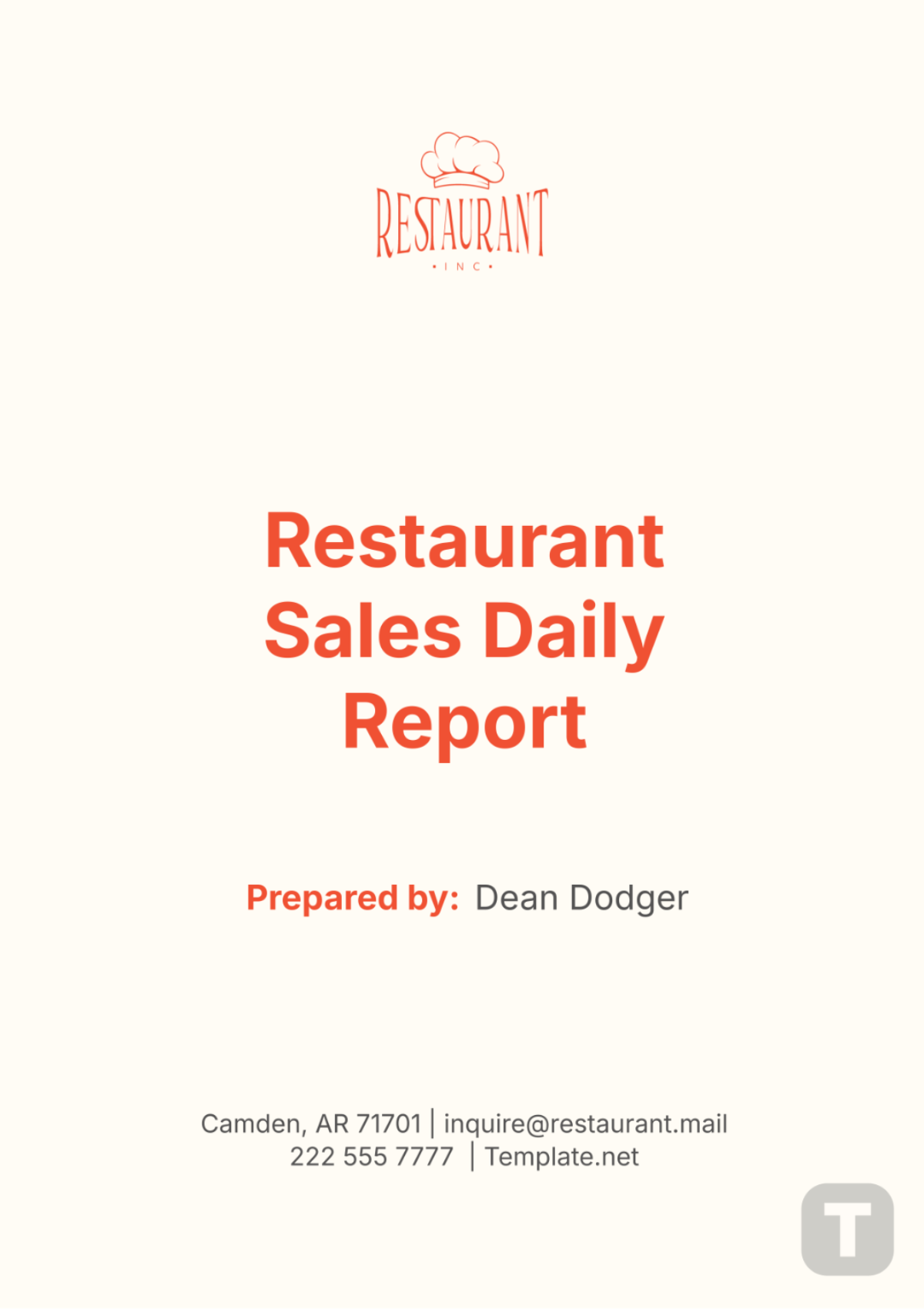 Restaurant Sales Daily Report Template - Edit Online & Download