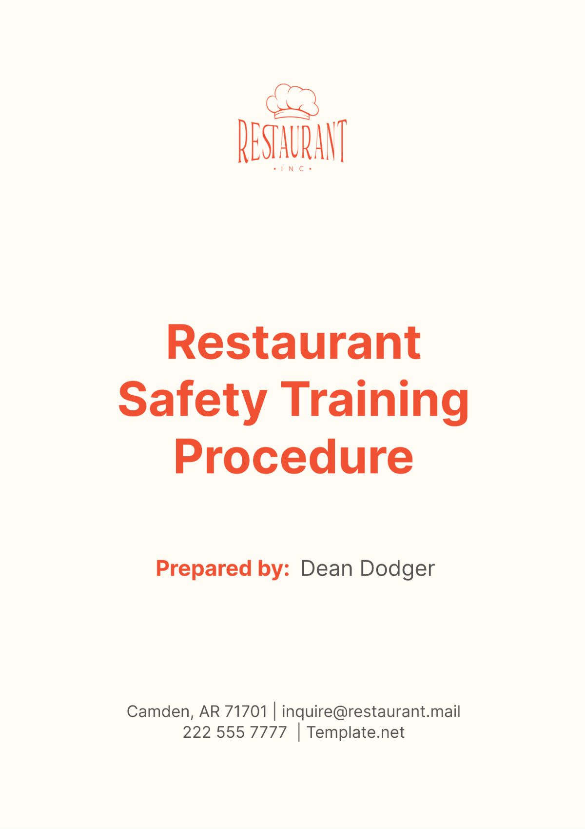 Restaurant Safety Training Procedure Template