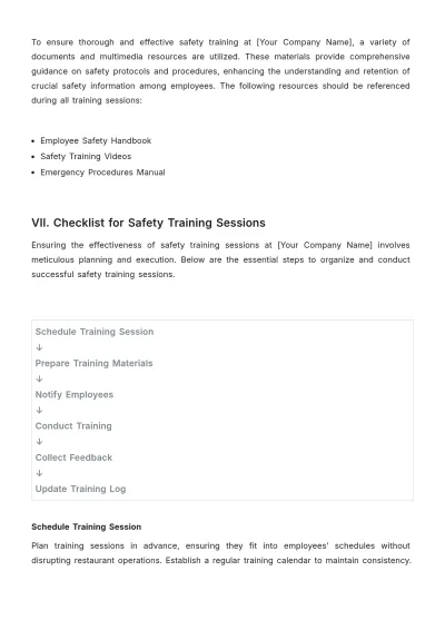 Free Restaurant Safety Training Procedure Template to Edit Online