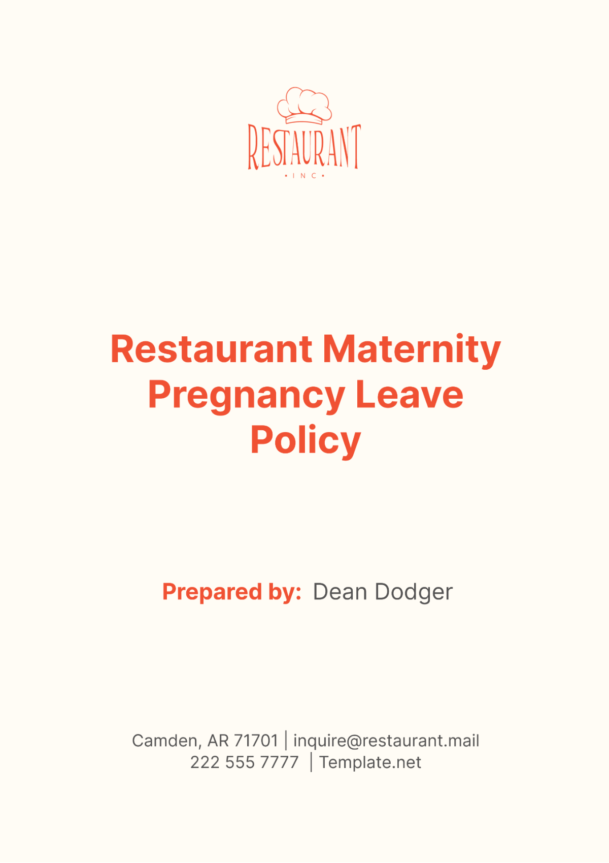 Restaurant Maternity Pregnancy Leave Policy Template - Edit Online & Download