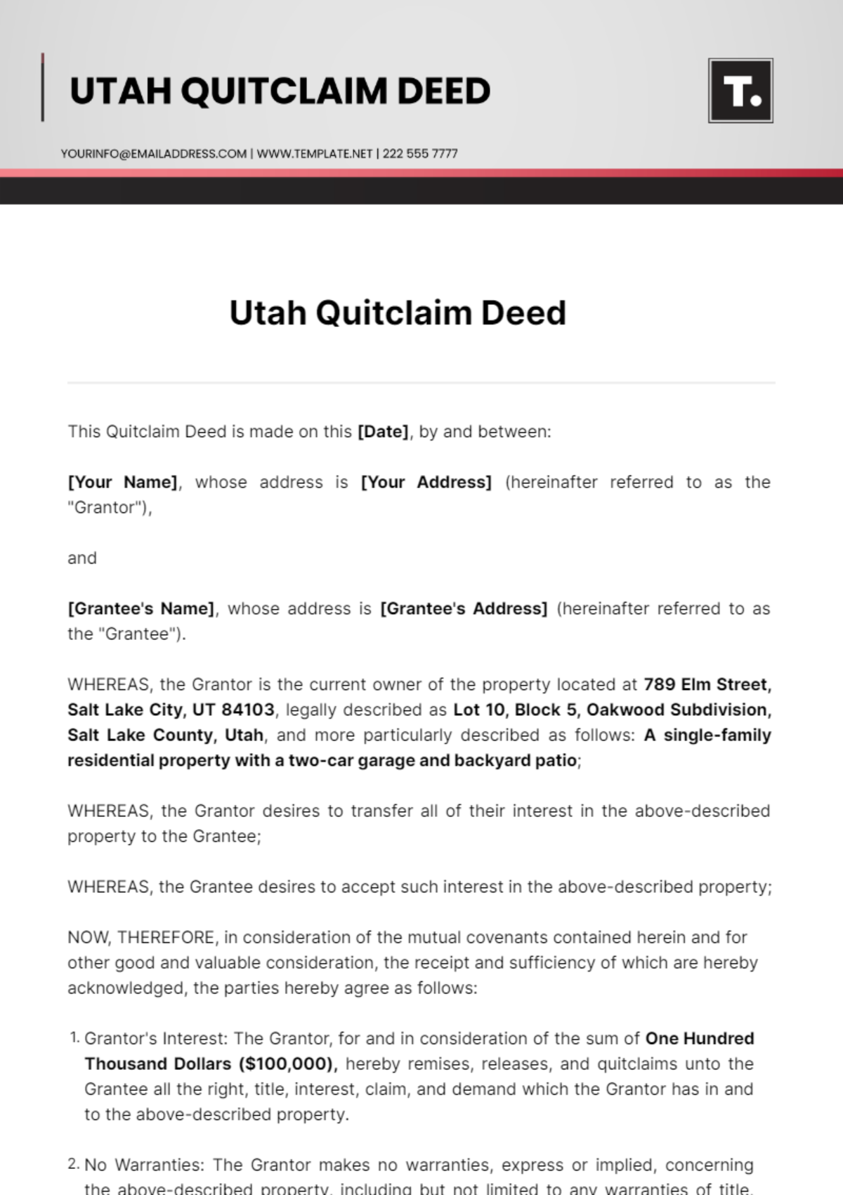 Utah Quitclaim Deed Template - Edit Online & Download