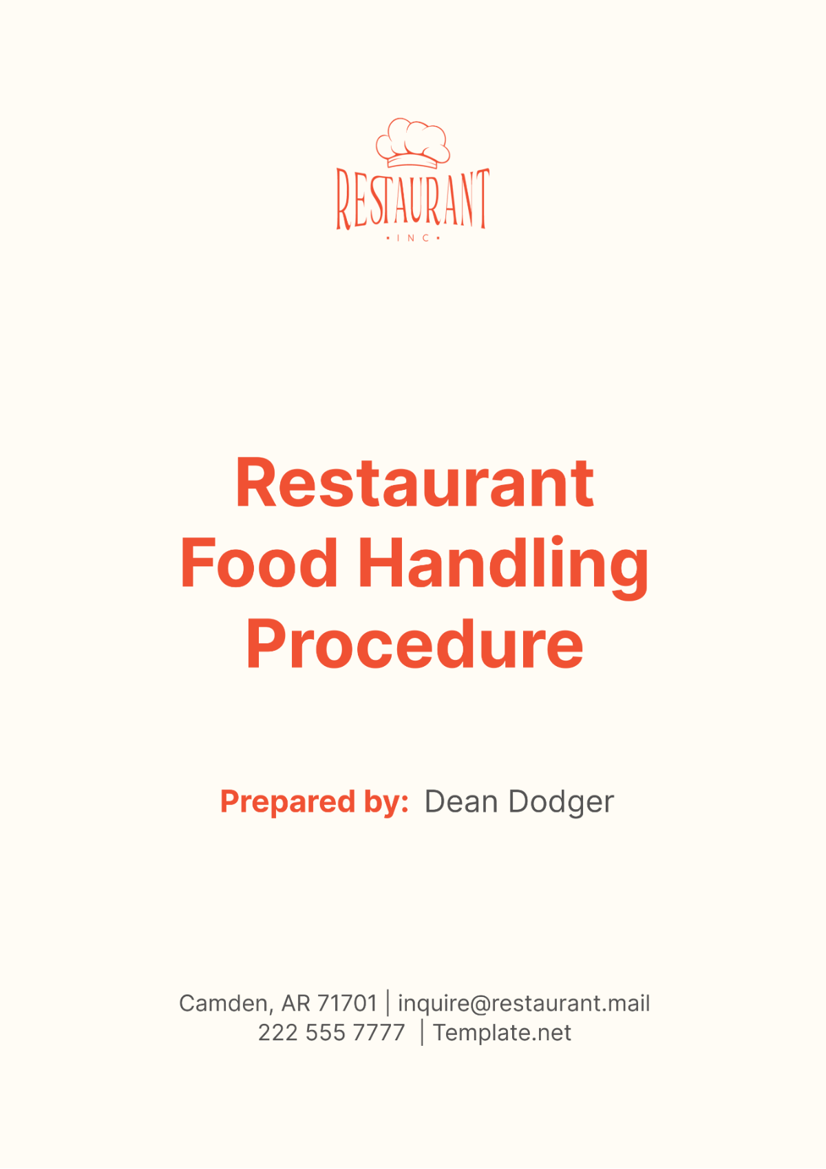 Restaurant Food Handling Procedure Template