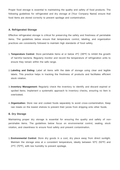 Free Restaurant Food Handling Procedure Template to Edit Online