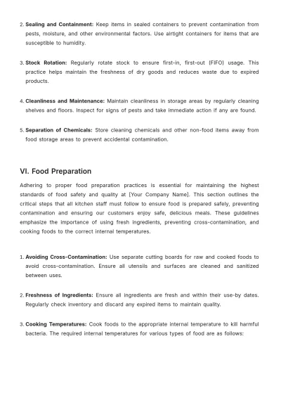 Free Restaurant Food Handling Procedure Template to Edit Online