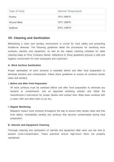 Free Restaurant Food Handling Procedure Template to Edit Online