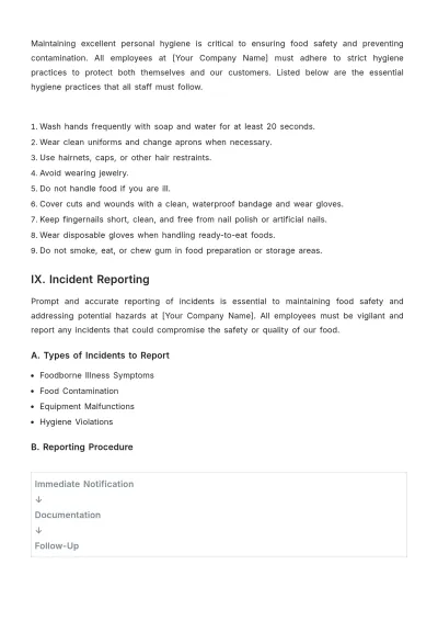 Free Restaurant Food Handling Procedure Template to Edit Online