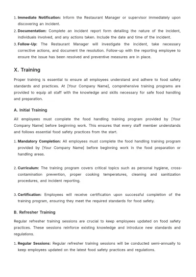 Free Restaurant Food Handling Procedure Template to Edit Online
