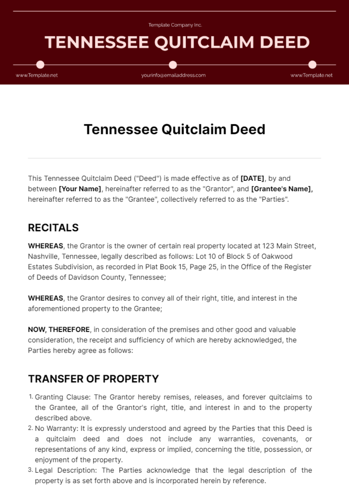 Tennessee Quitclaim Deed Template - Edit Online & Download