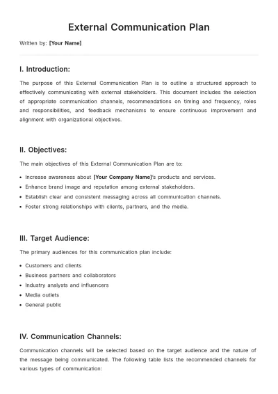 Free External Communication Plan Template to Edit Online