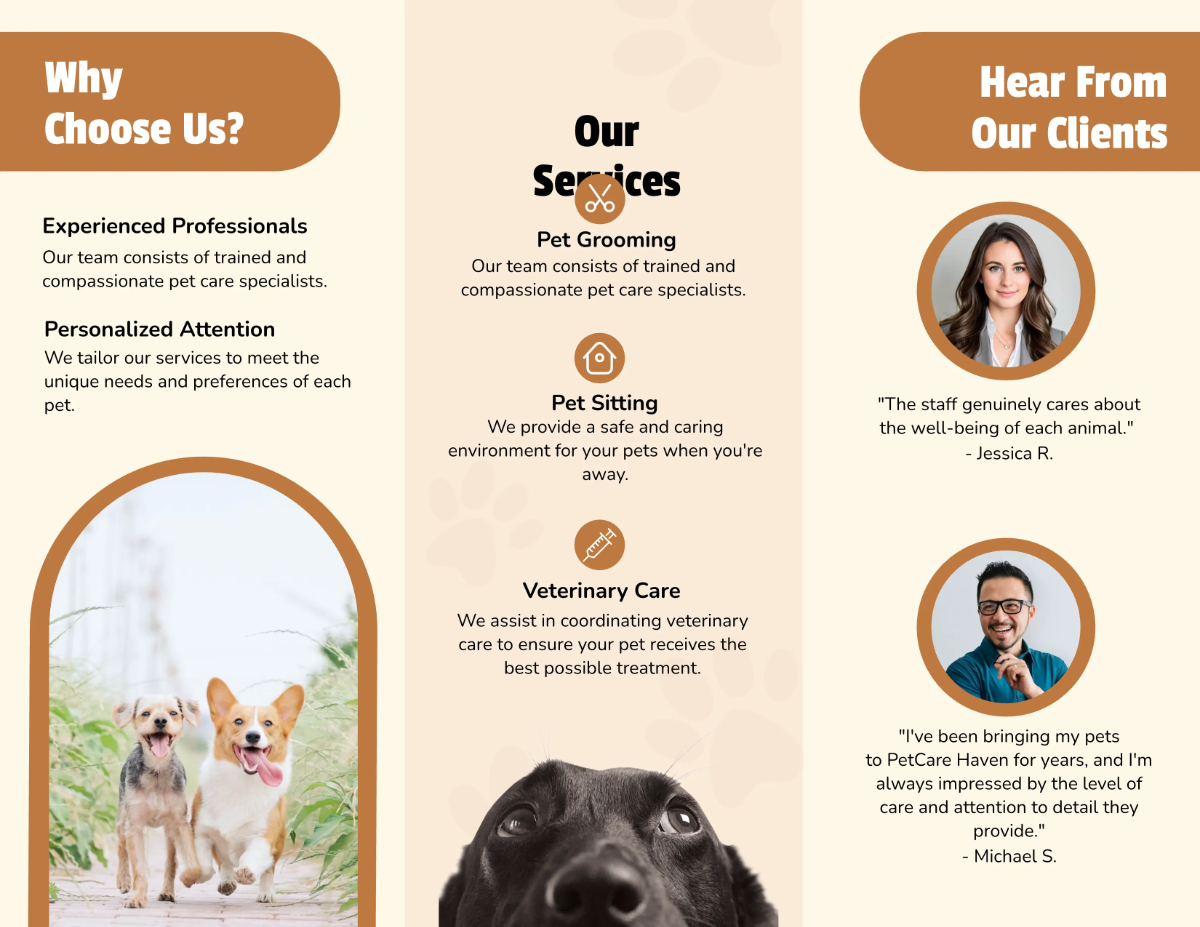 Free Pet Services Brochure Template to Edit Online