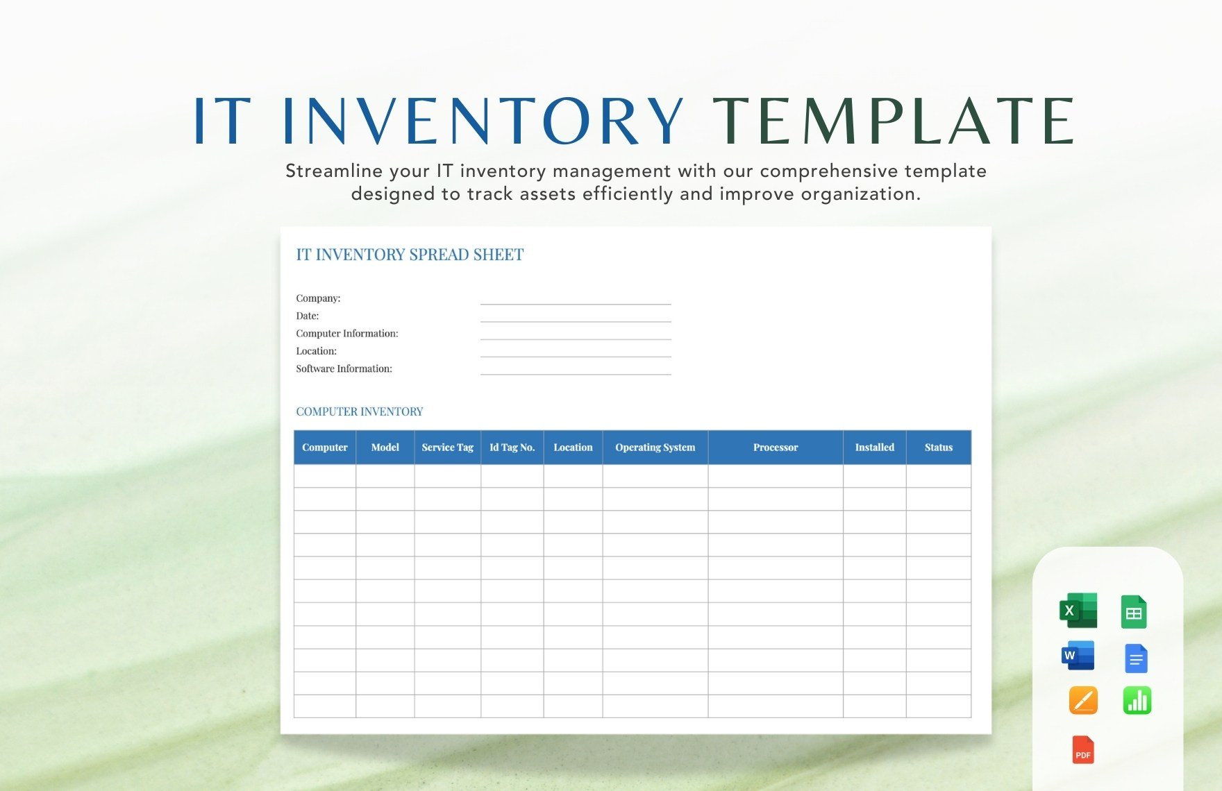 IT Inventory Template in Word, Google Docs, Excel, PDF, Google Sheets, Apple Pages, Apple Numbers