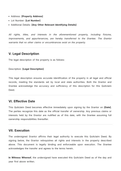 Free Quitclaim Deed For Inherited Property Template to Edit Online