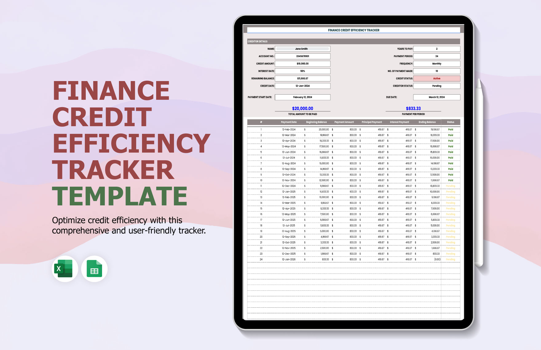 Finance Credit Efficiency Tracker Template