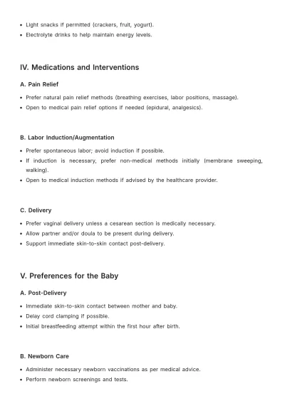 Free Birth Plan For Healthy Delivery Template to Edit Online