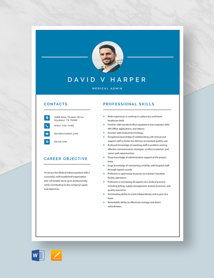 Free Medical Admin Resume Template - Word, Apple Pages