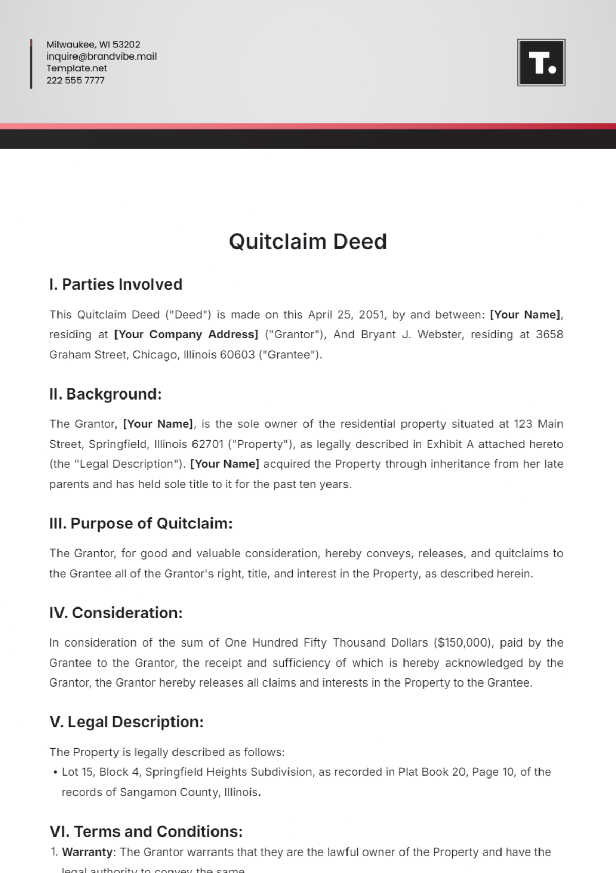 Quitclaim Deed Template