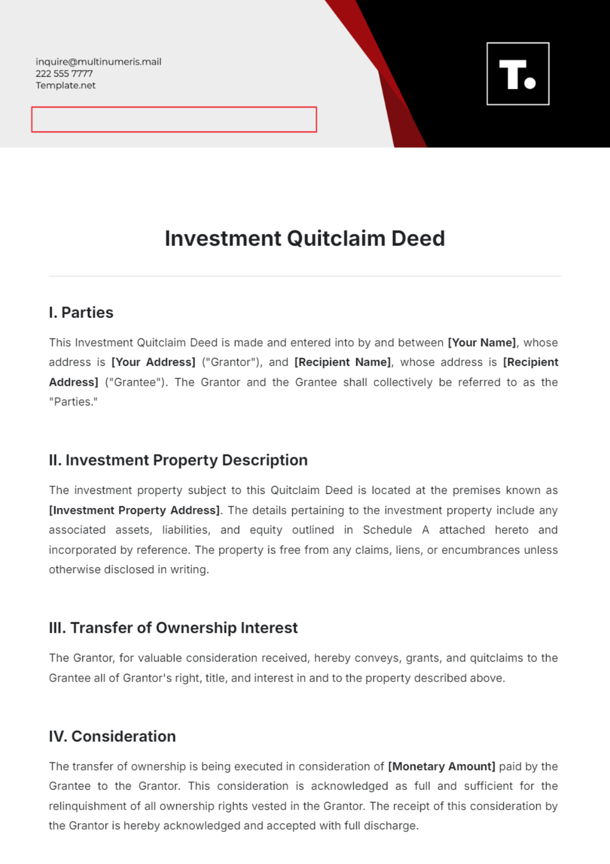 Investment Quitclaim Deed Template - Edit Online & Download