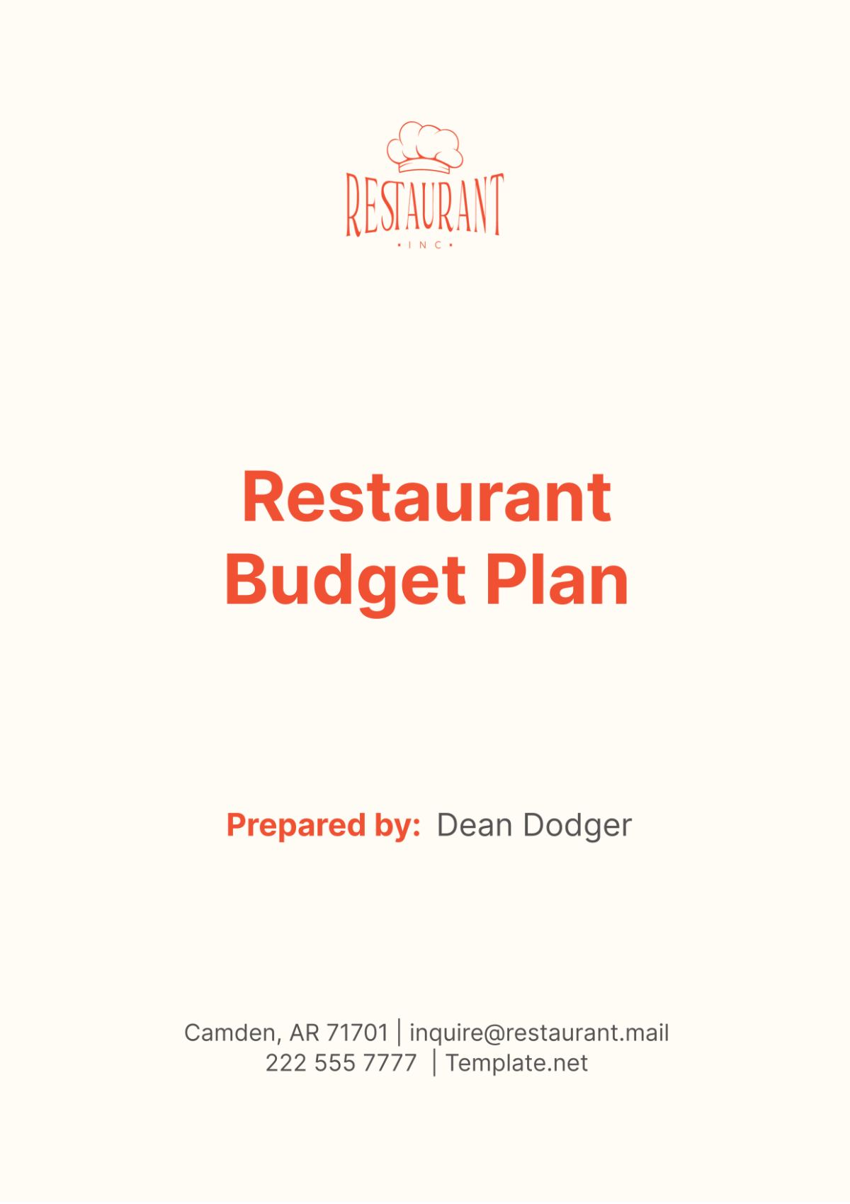 Restaurant Budget Plan Template