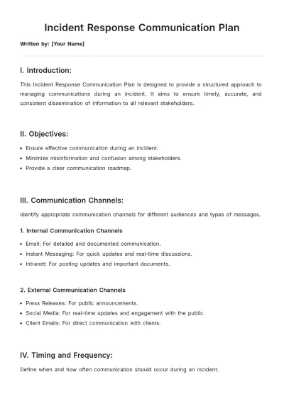 Free Incident Response Communication Plan Template to Edit Online