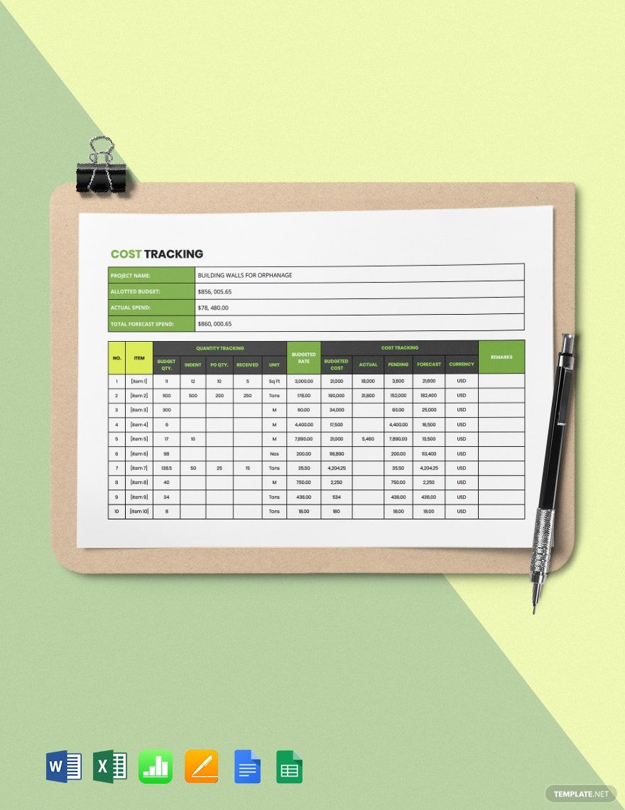 Construction Cost Tracking Template