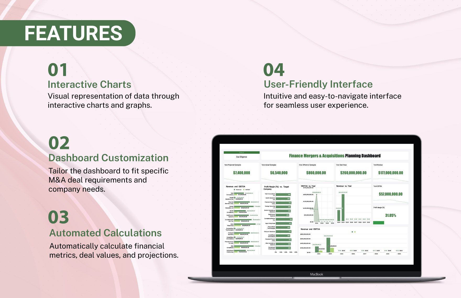 Finance Mergers & Acquisitions Planning Dashboard Template