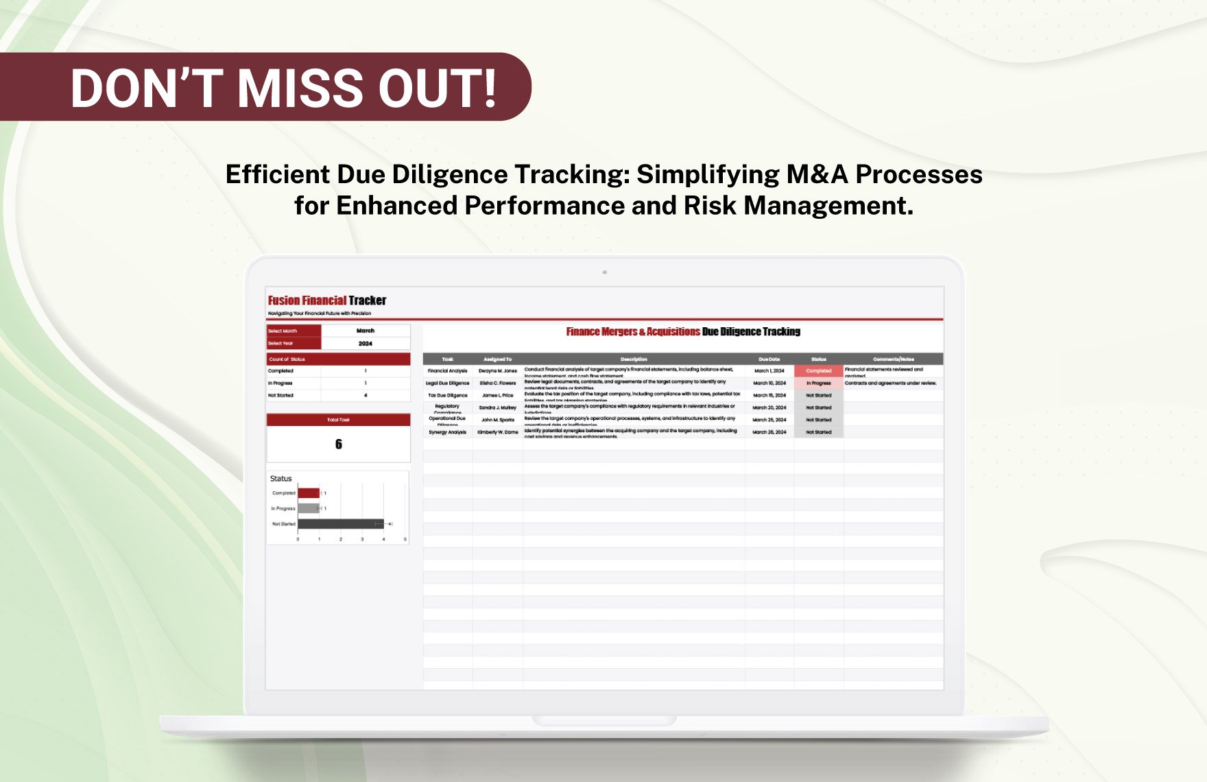 Finance Mergers & Acquisitions Due Diligence Tracking Template