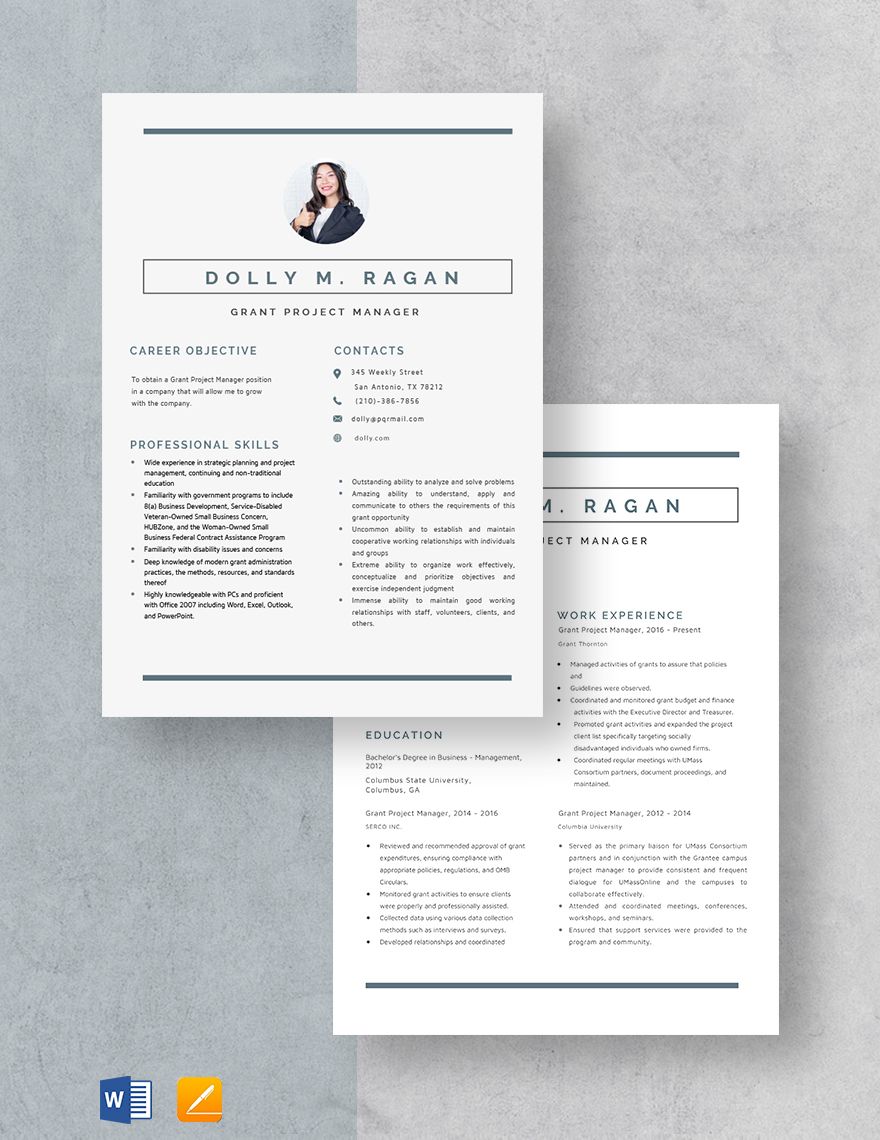 Grant Project Manager Resume