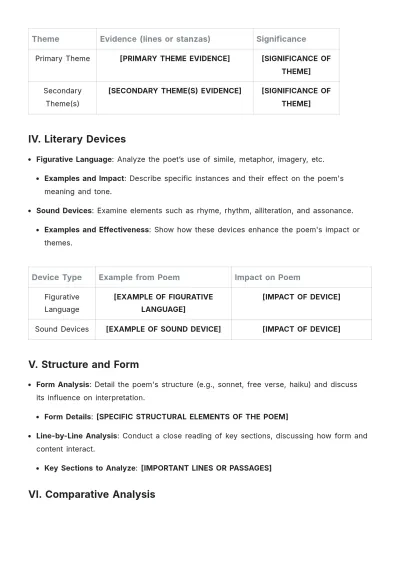 Free Poetry Essay Plan Template to Edit Online