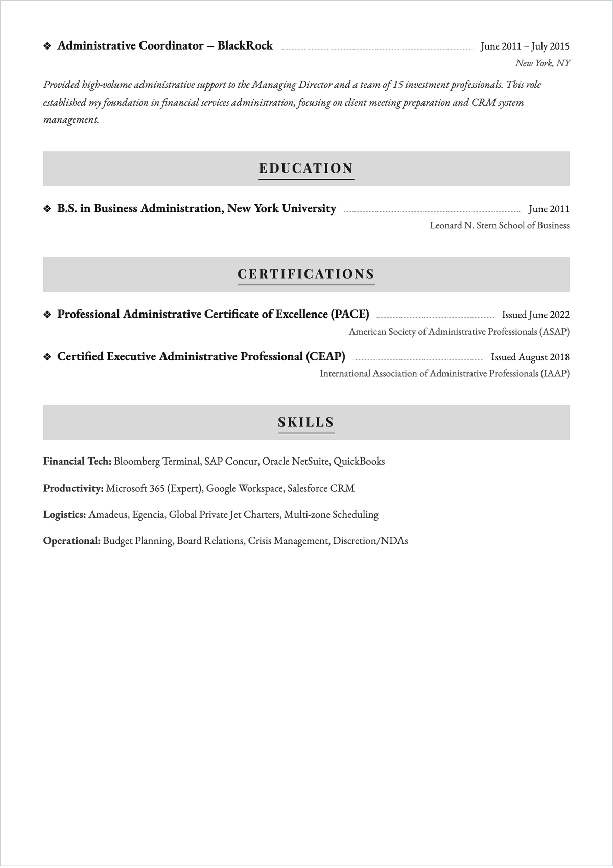 Free CV Executive Assistant ATS CV Half Cover Page Template