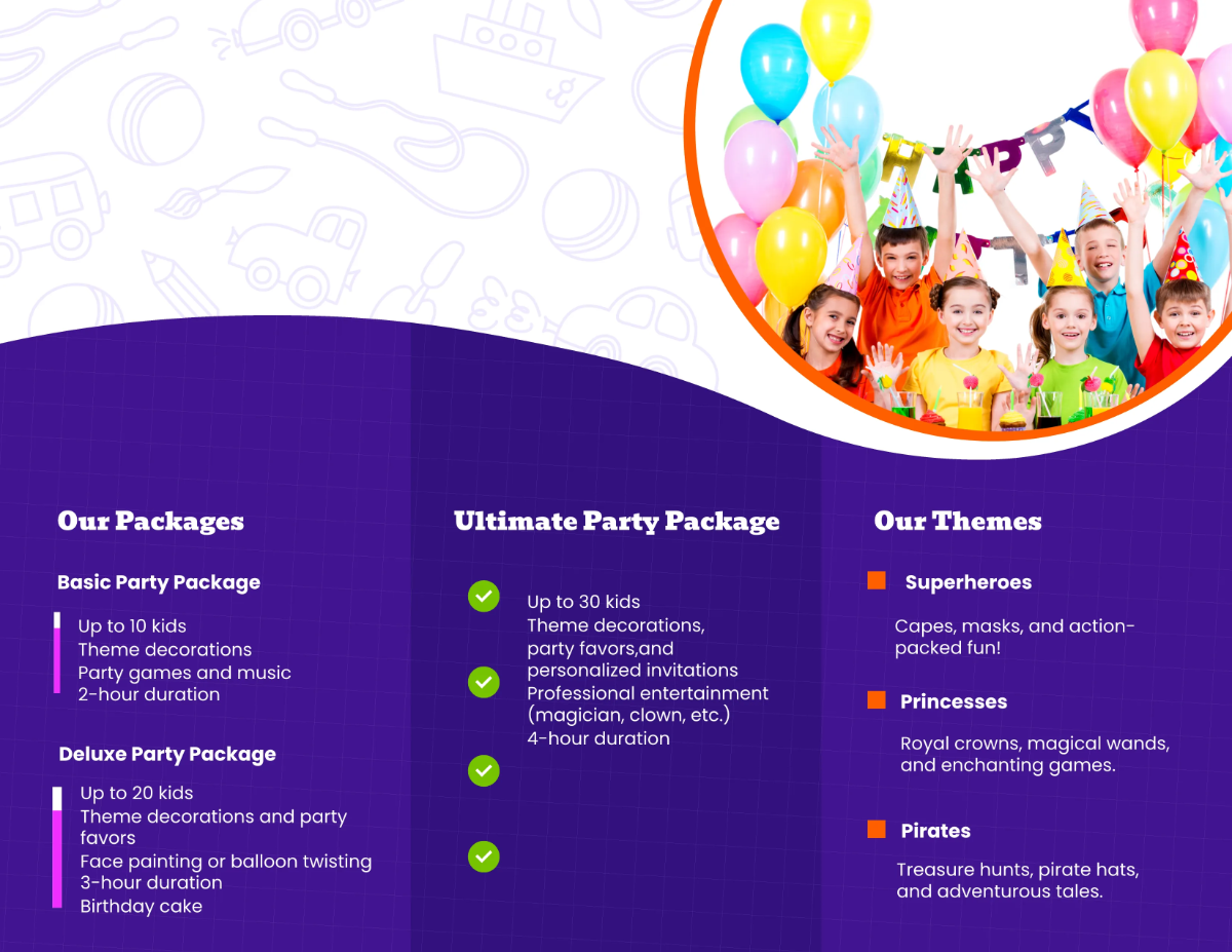 Free Kids Party Trifold Brochure Template to Edit Online