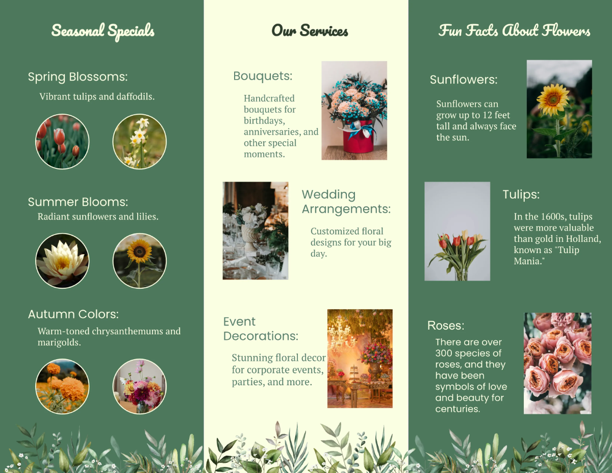Free Flower Shop Trifold Brochure Template to Edit Online