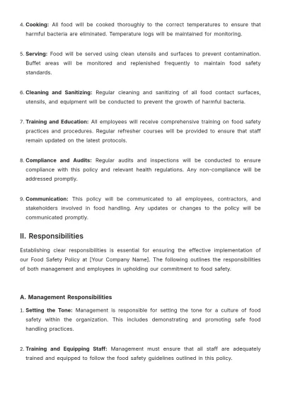 Free Restaurant Food Safety Policy Template to Edit Online