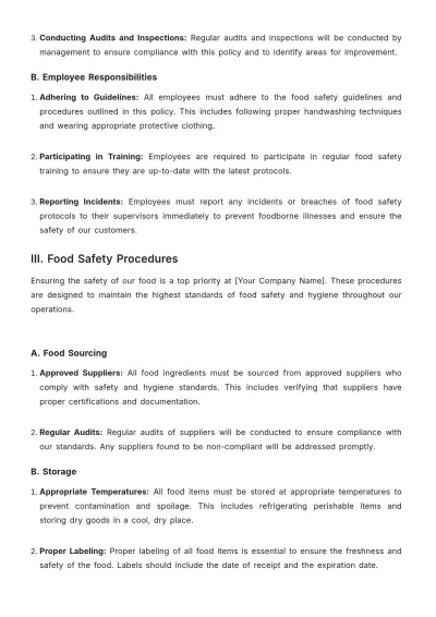 Free Restaurant Food Safety Policy Template to Edit Online