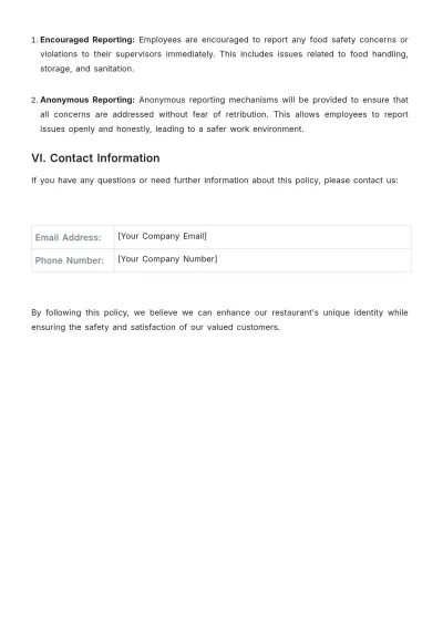 Free Restaurant Food Safety Policy Template to Edit Online