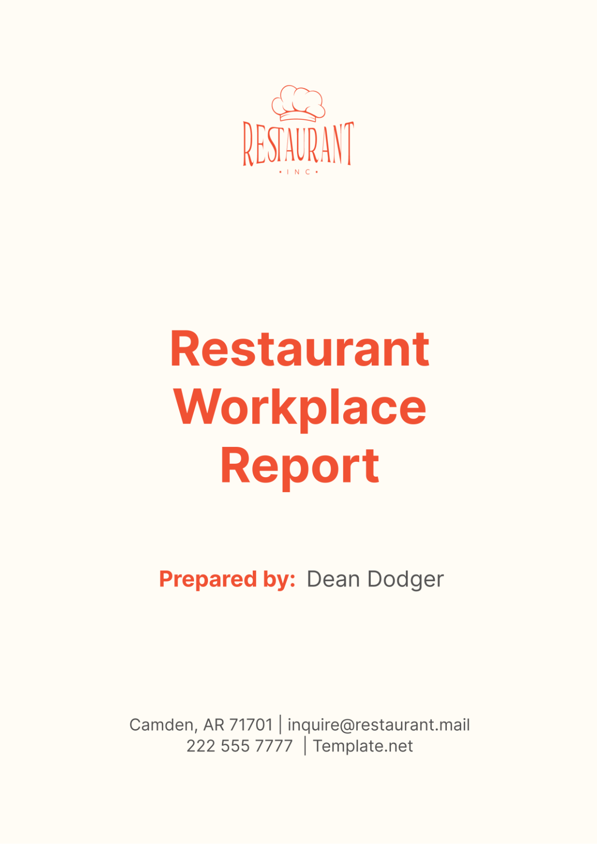 Restaurant Workplace Report Template - Edit Online & Download