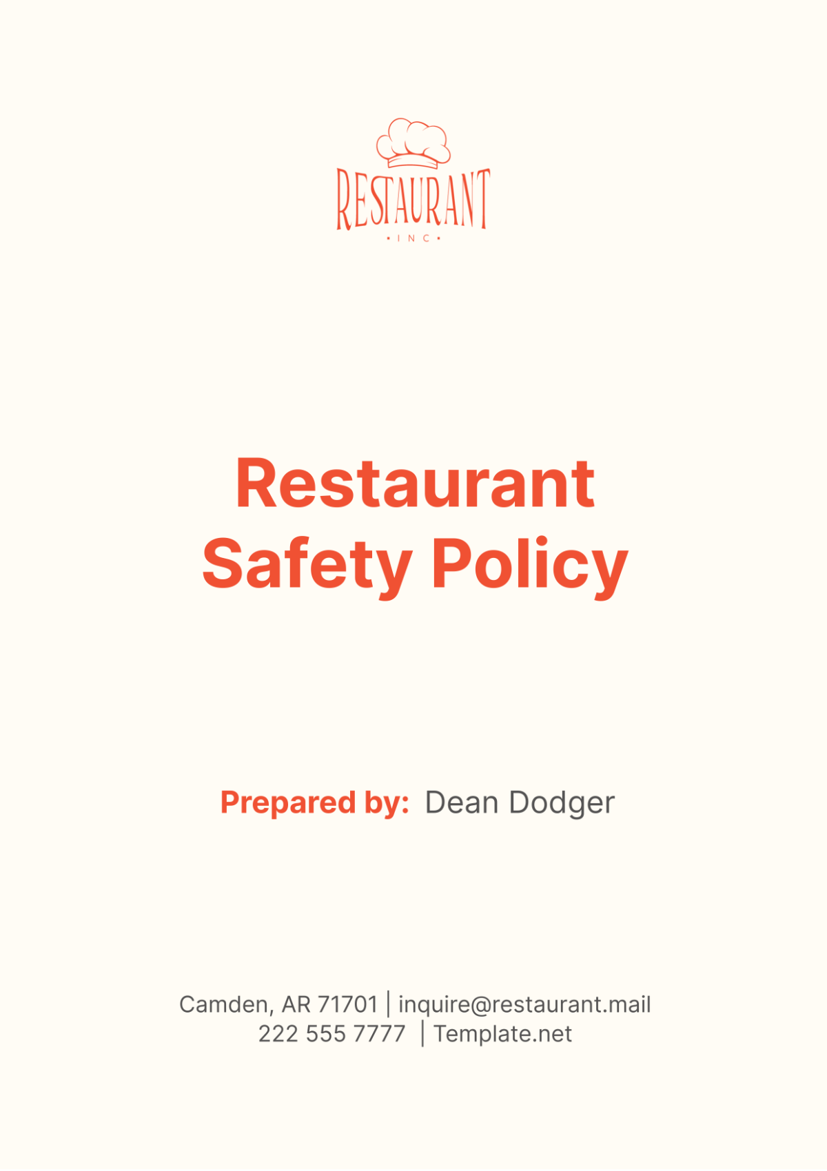 Restaurant Safety Policy Template - Edit Online & Download