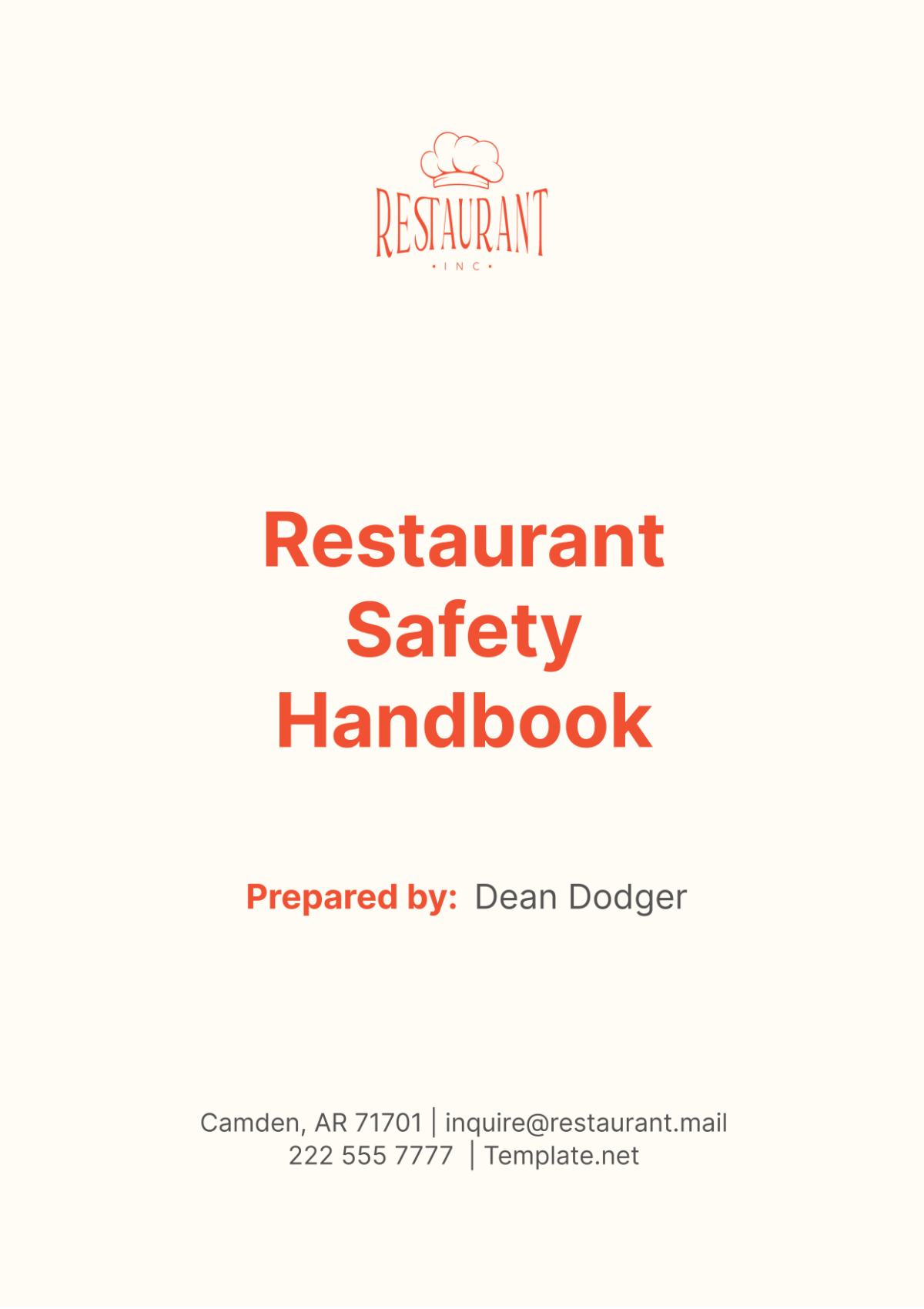 Free Restaurant Safety Handbook Template