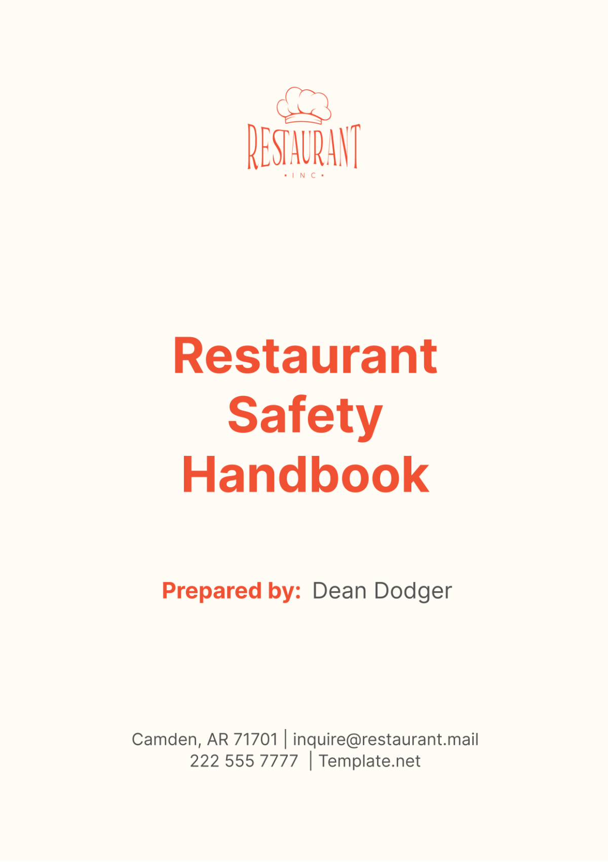 Restaurant Safety Handbook Template - Edit Online & Download