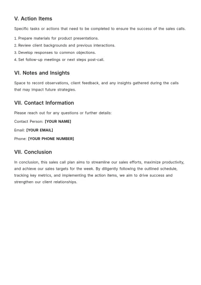 Free Weekly Sales Call Plan Template to Edit Online