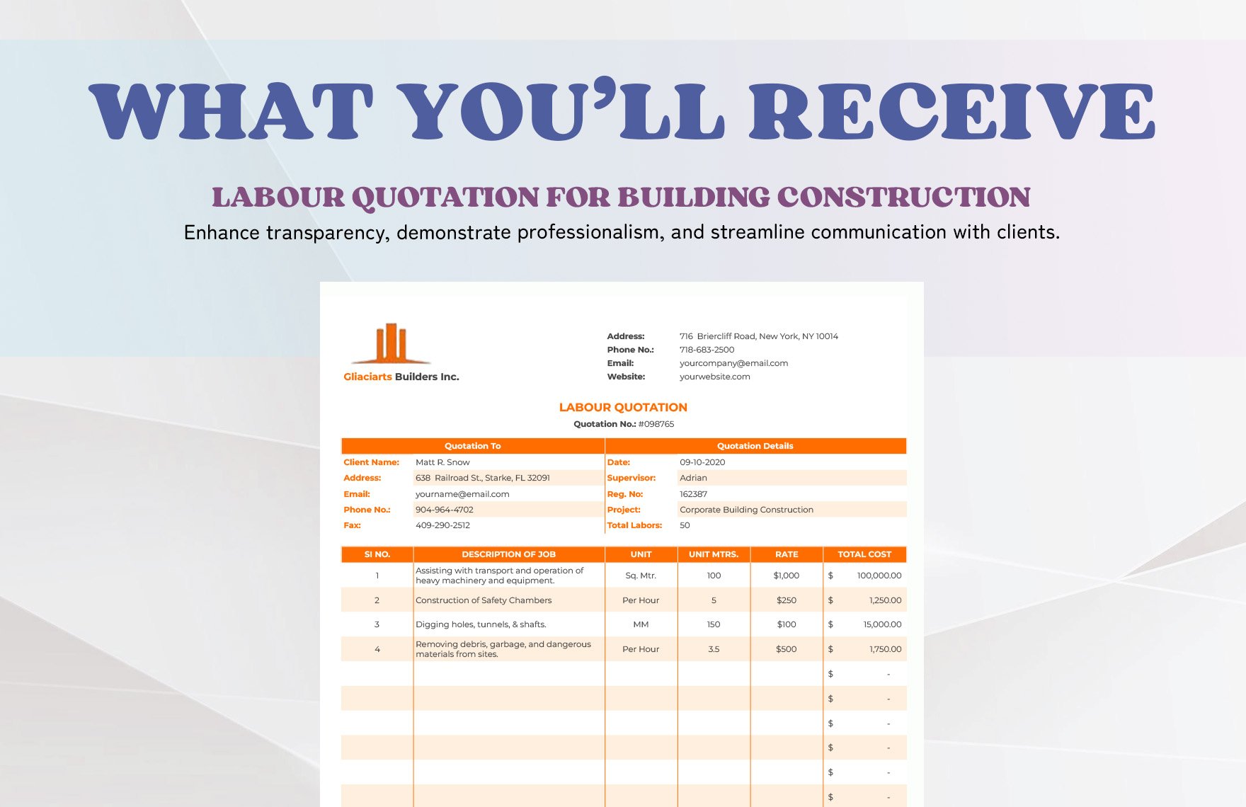 Labour Quotation for Building Construction Template