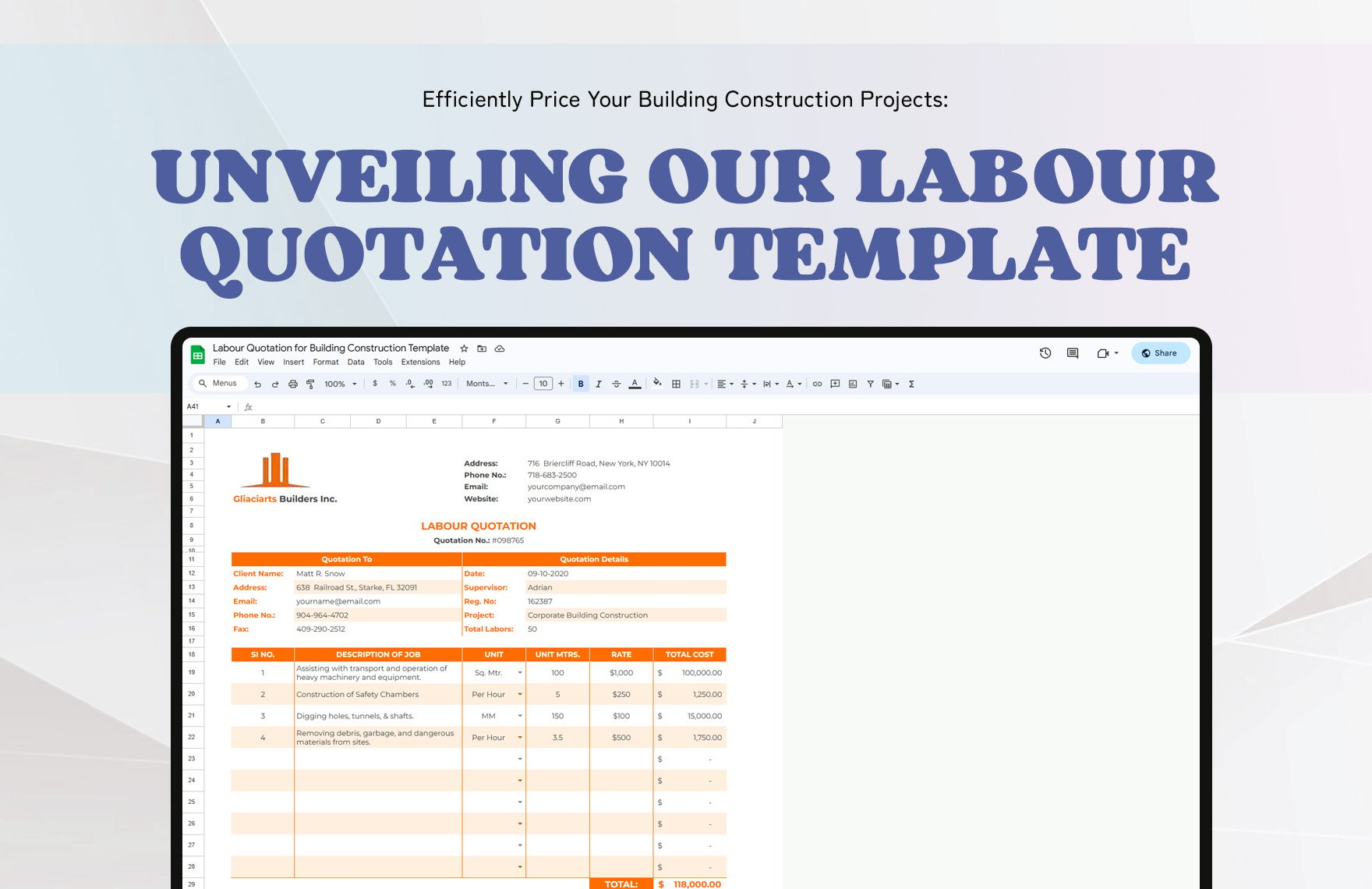 Labour Quotation for Building Construction Template