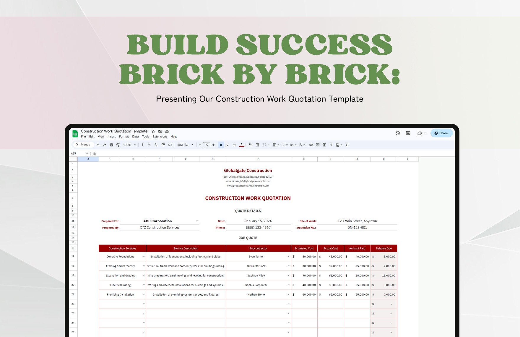 Construction Work Quotation Template