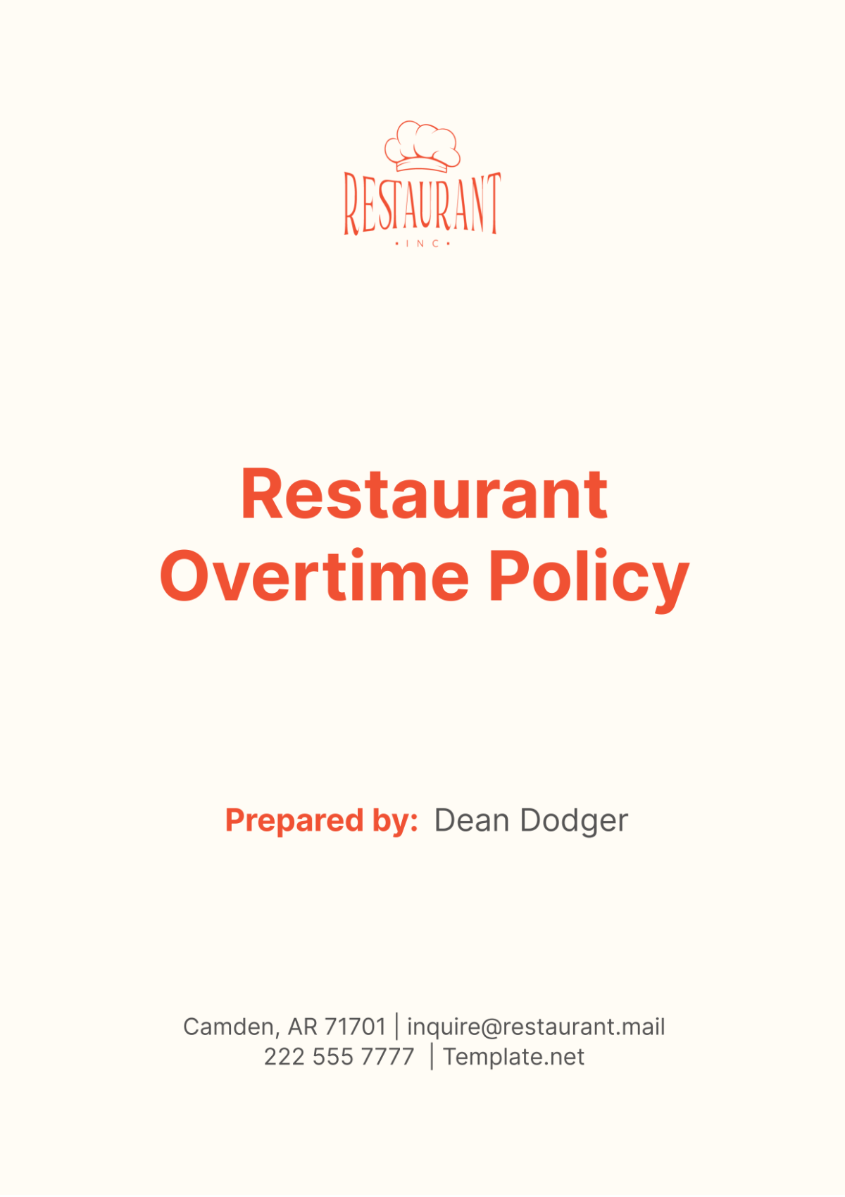 Restaurant Overtime Policy Templates - Edit Online & Download Example ...